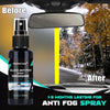 Before and after comparison of a glass anti-fog spray bottle used on a car windshield.