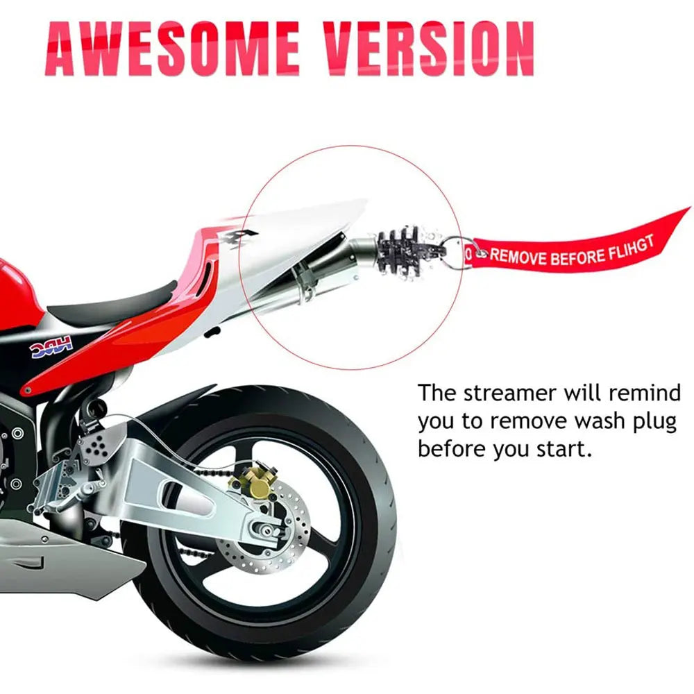 Gros plan du système d'échappement d'une moto avec un bouchon lavable amovible, version superbe.