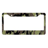 A license plate cover featuring a camouflage pattern on the exterior.
