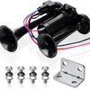 A black dual air horn kit with mounting brackets and wires shown on a white background.