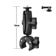 A black universal camera mount with an adjustable clamp and mounting plate.