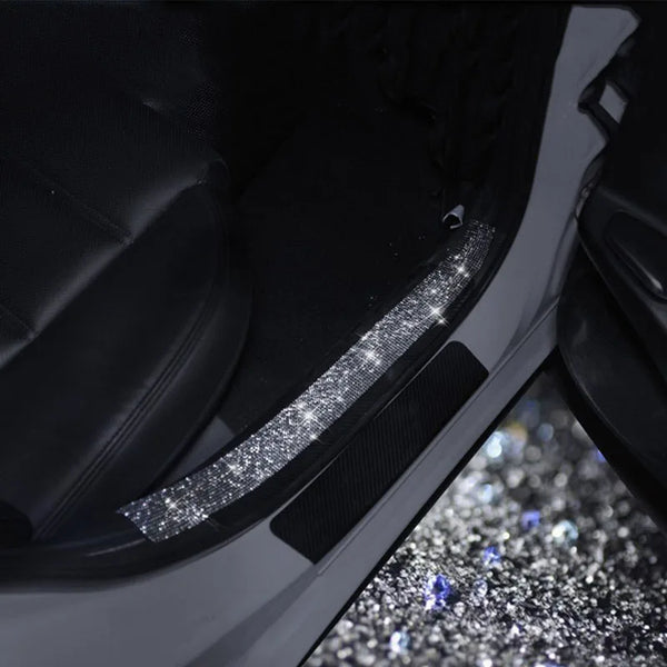Close-up of a car interior showing a decorative diamond trim strip on the body panel.