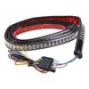 A flexible LED tail light bar with a black and red housing and electrical connector wires.