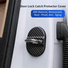 ABS material door lock catch protector cover with a black carbon fiber texture installed on a white door frame.