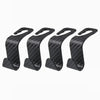 A set of black carbon fiber universal car seat back headrest storage hooks.