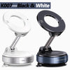 A black and white 360 degree magnetic phone holder with a white and black base and adjustable arm.