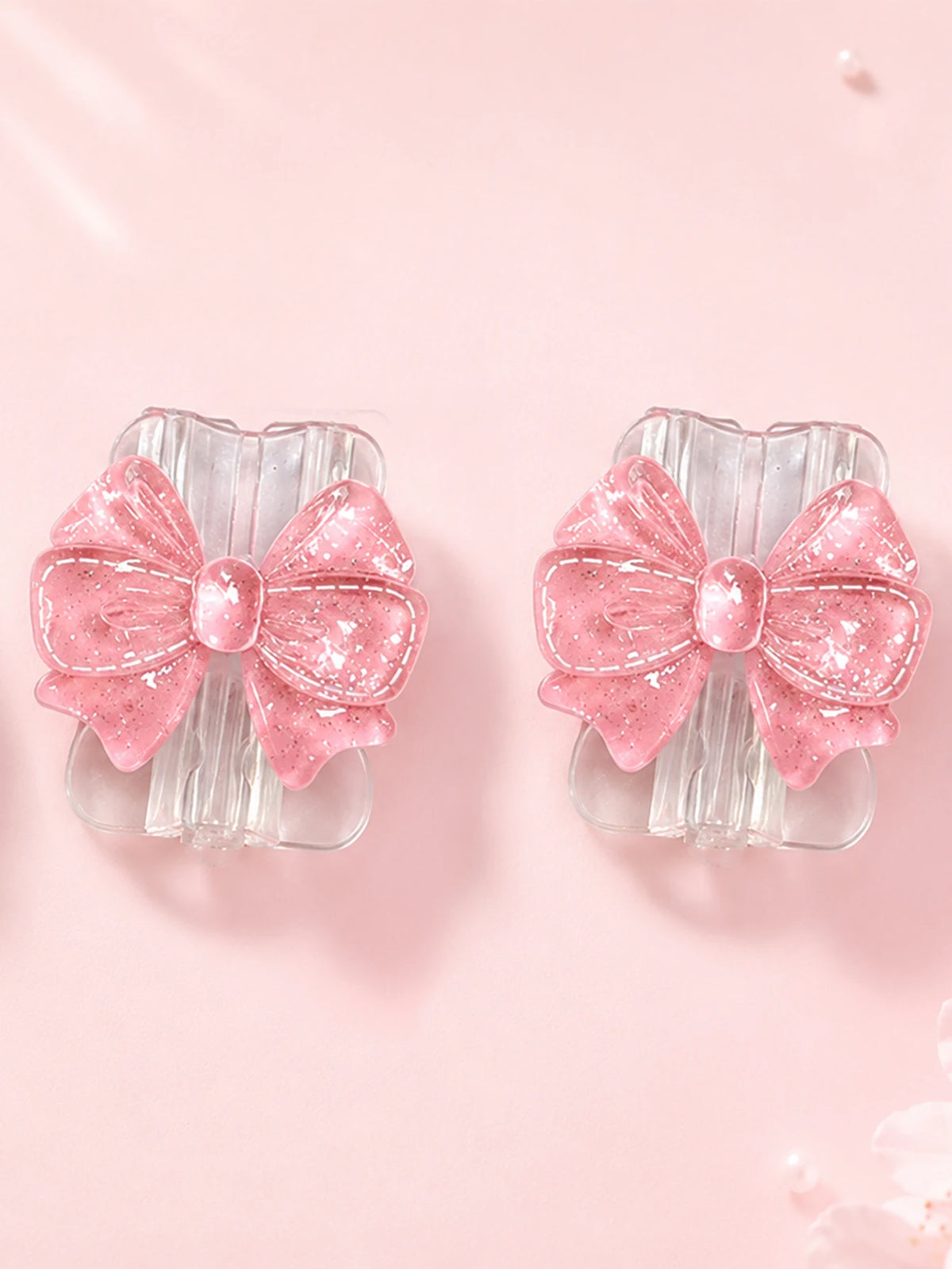 Pair of pink glitter bow cable protectors for lightning and type-c chargers