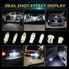 A display showing real shot effect of high-intensity LED car interior bulbs installed in various vehicle interiors.