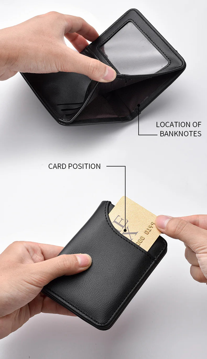 Portefeuille de voiture en cuir véritable noir avec fenêtre transparente et emplacement pour carte.