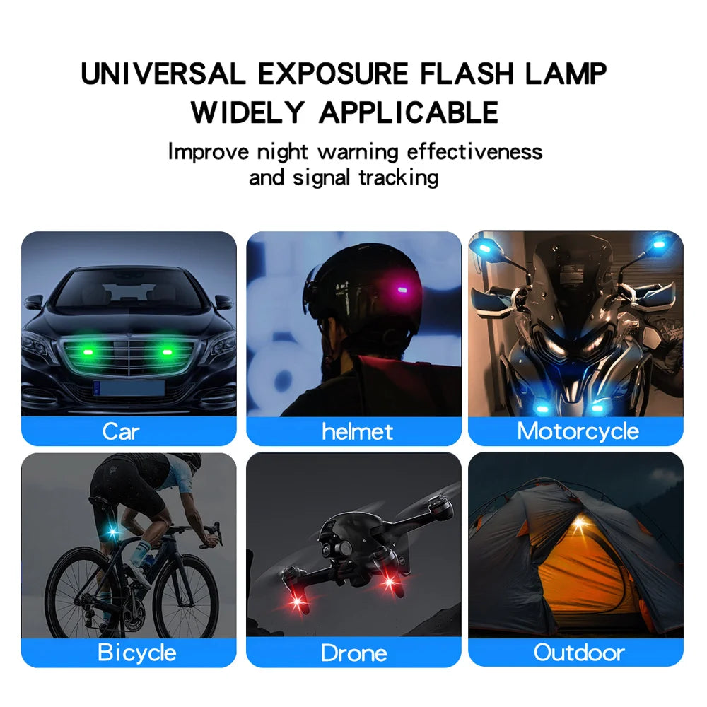 Universal exposure flash lamp widely applicable for cars, helmets, motorcycles, bicycles, drones, and outdoor use