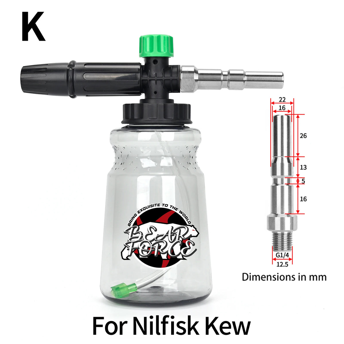 A black high-pressure foam lance for cleaning, designed for use with a Nilfisk kew.