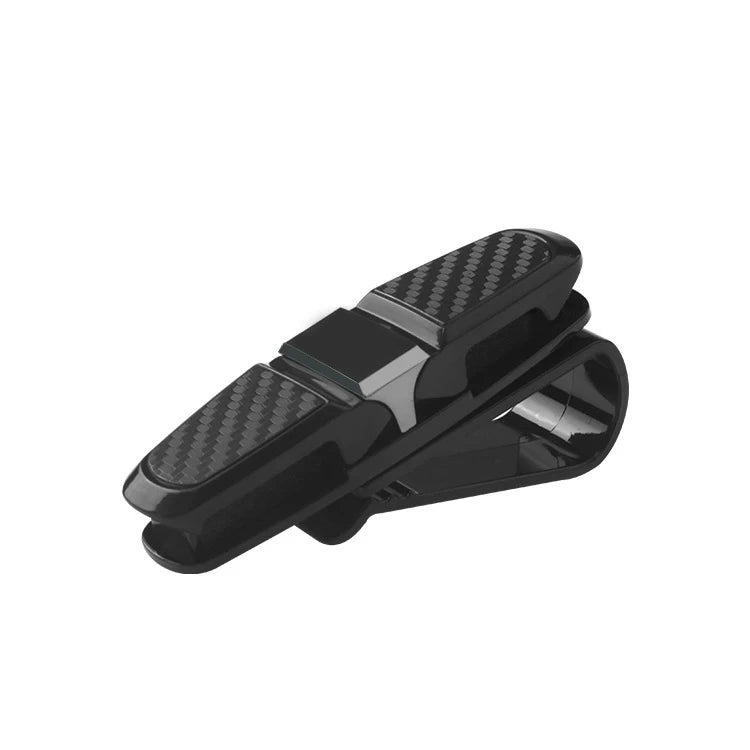 Black carbon fiber style clip for holding sunglasses and eyeglasses