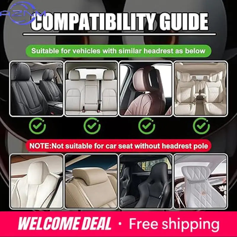 Compatibility guide showing car headrest covers suitable for vehicles with similar headrests