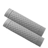 A pair of gray quilted PU leather car seat belt covers shown diagonally.