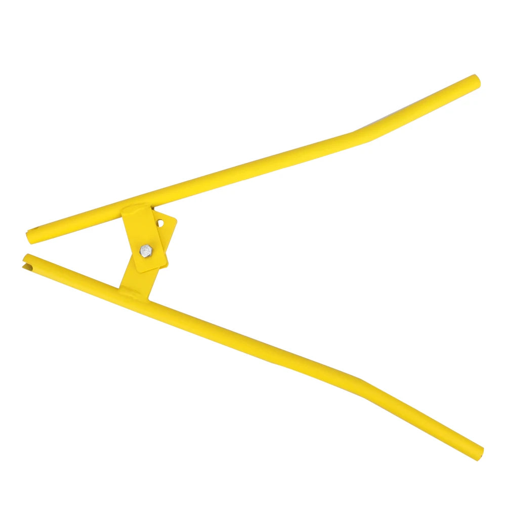 Yellow heavy duty truck brake spring removal and installation tool with a hinged clamp.