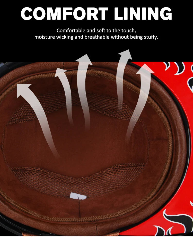 Close-up view of the interior comfort lining of a vintage motorcycle helmet showing airflow arrows.