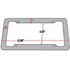 A rectangular license plate frame with a carbon pattern design and mounting holes.