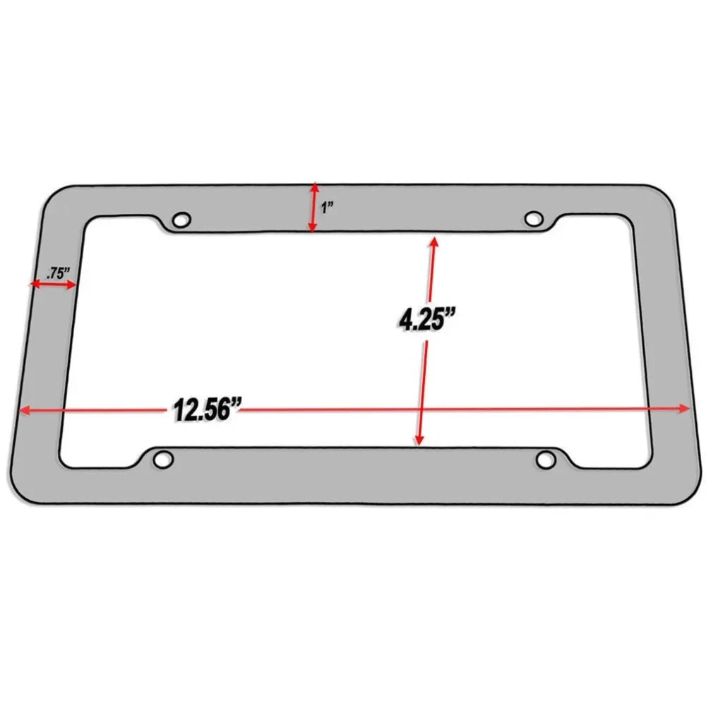 A rectangular license plate frame with a carbon pattern design and mounting holes.