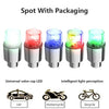 Spot with packaging showing universal valve cap LED lights for bikes and cars.