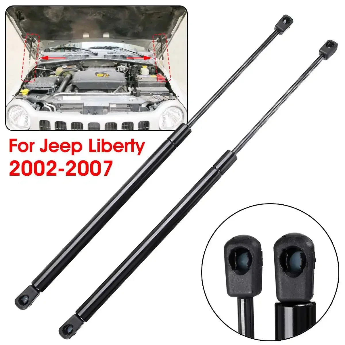 Dos soportes de barra estabilizadora delanteros y traseros negros para un Jeep Liberty.