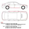Diagrammes montrant différentes longueurs de protecteurs anti-rayures pour les bords des portes et des coffres de voiture.