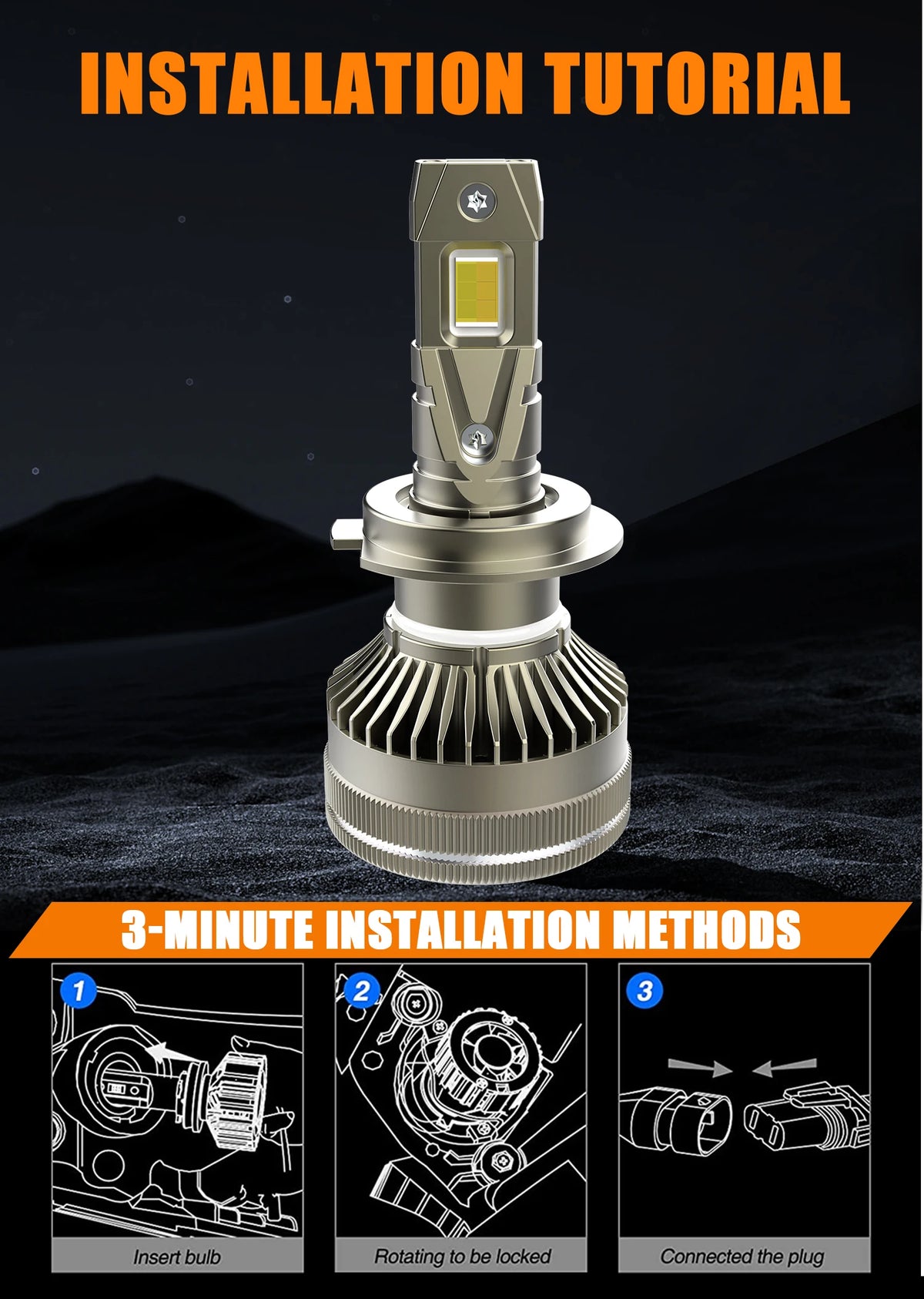 Installation tutorial showing methods for installing a high-performance LED car headlight bulb.