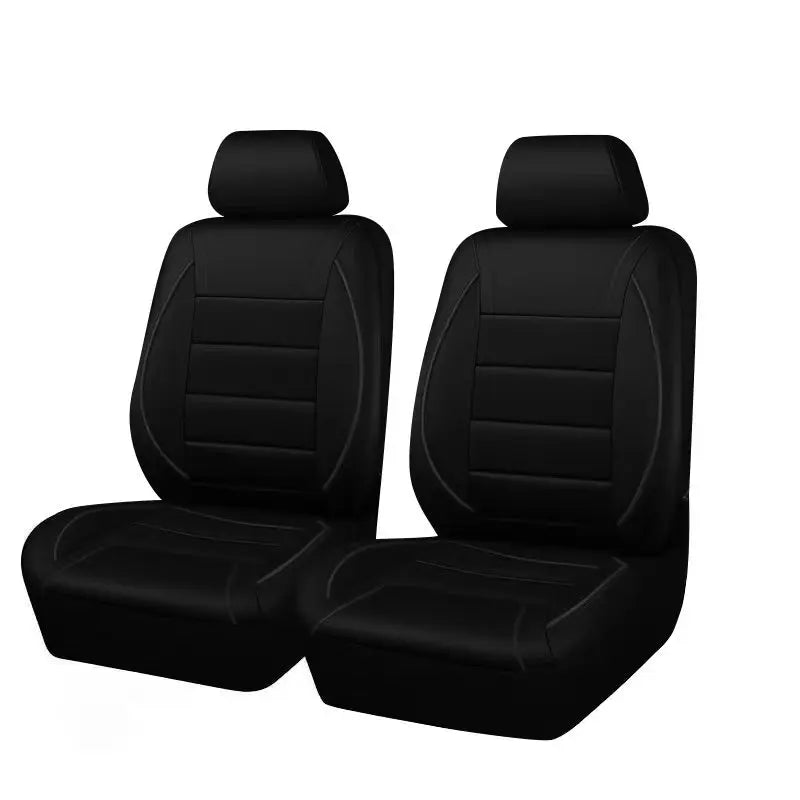 Black PU leather car seat covers for SUVs shown in a product display.