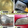 A collage showing various car headlight problems including yellowing, oxidation, scratches, and vague hazing.