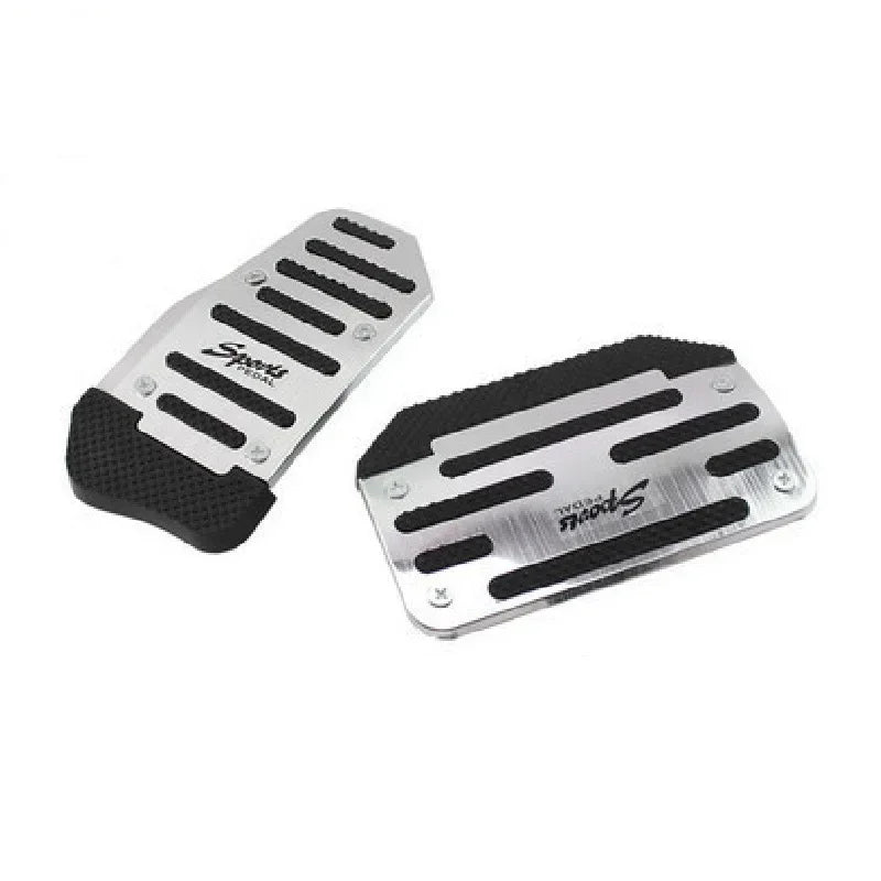 A set of aluminum pedal covers for a sports pedal, featuring textured and smooth surfaces.