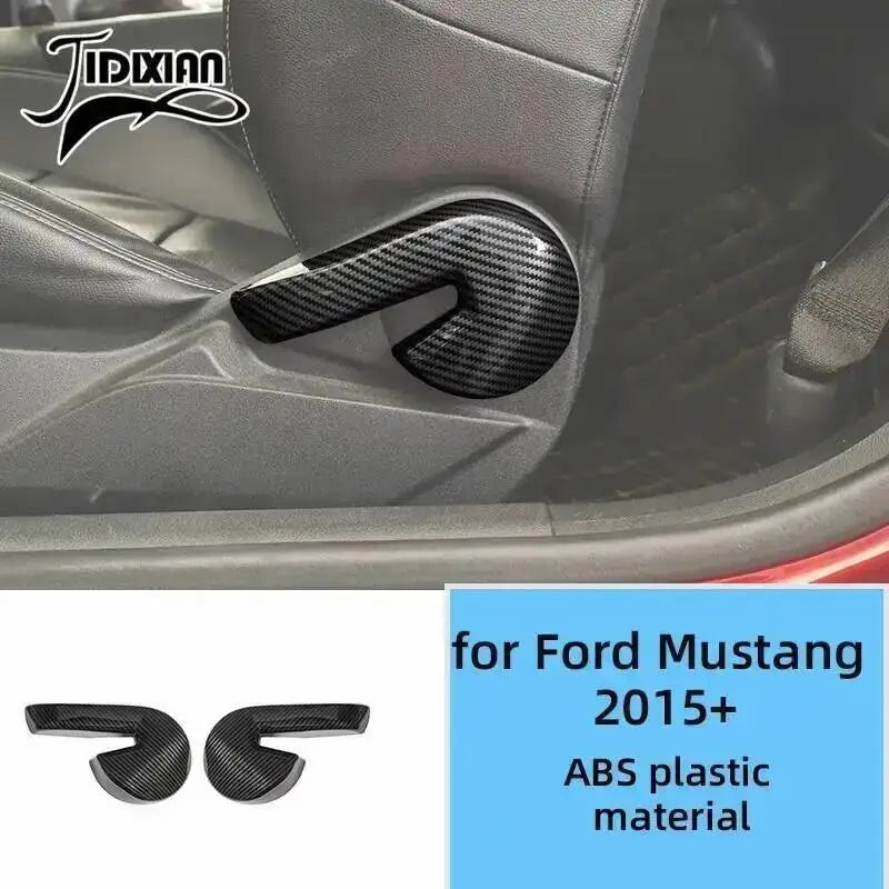 Carbon fiber interior trim pieces for a Ford Mustang 2015+ vehicle.