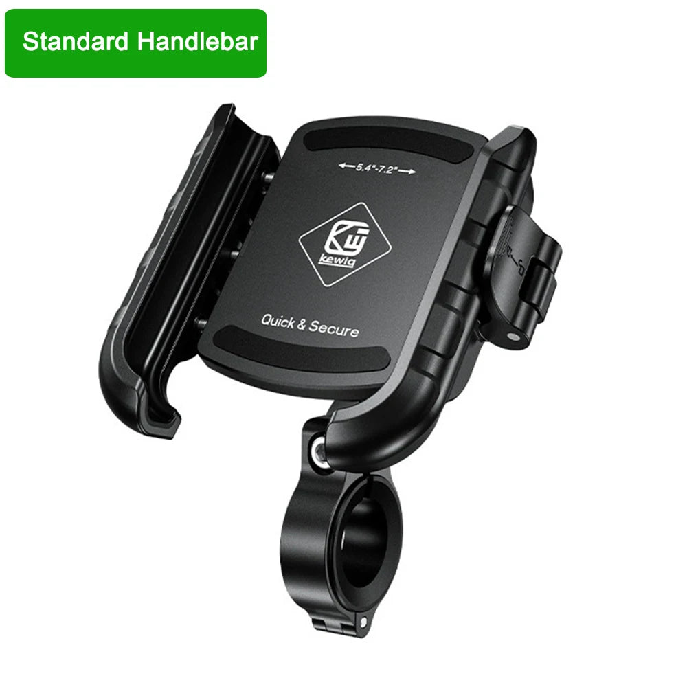 Support de téléphone standard noir Kuig Quick & Secure avec pince et tube de montage.