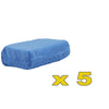 Five blue microfiber car wax applicator pads for polishing and waxing.