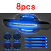 Eight reflective blue stickers designed to protect car door handles and provide visibility.