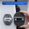 A close-up of a carbon fiber car door lock protector cover being installed on a vehicle door.
