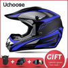 Casque de moto tout-terrain noir et bleu Uchoose avec accessoires (lunettes, gants, etc.)