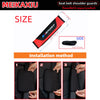 Black seat belt shoulder guards for car seats shown with installation methods.