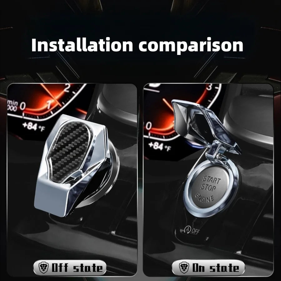 Comparaison d'installation montrant un autocollant de cache en métal décoratif dans les états éteint et allumé.