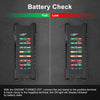 Battery check display showing full and low battery status on a professional car battery tester device