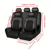 A set of nine black PU leather breathable car seat covers for SUV and sedan, shown with various dimensions.