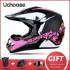 Casque de moto tout-terrain Uchoose Spark Tiki noir et rose avec accessoires