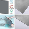 A silver metal license plate decoration is shown with features like waterproof and temperature resistance.