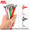 A hand holds a bundle of stainless steel gravity ball silicone straws for cleaning or drinking.