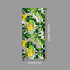 Vertical panel of decorative PVC stained glass window film featuring green and yellow tropical leaves on a gray background