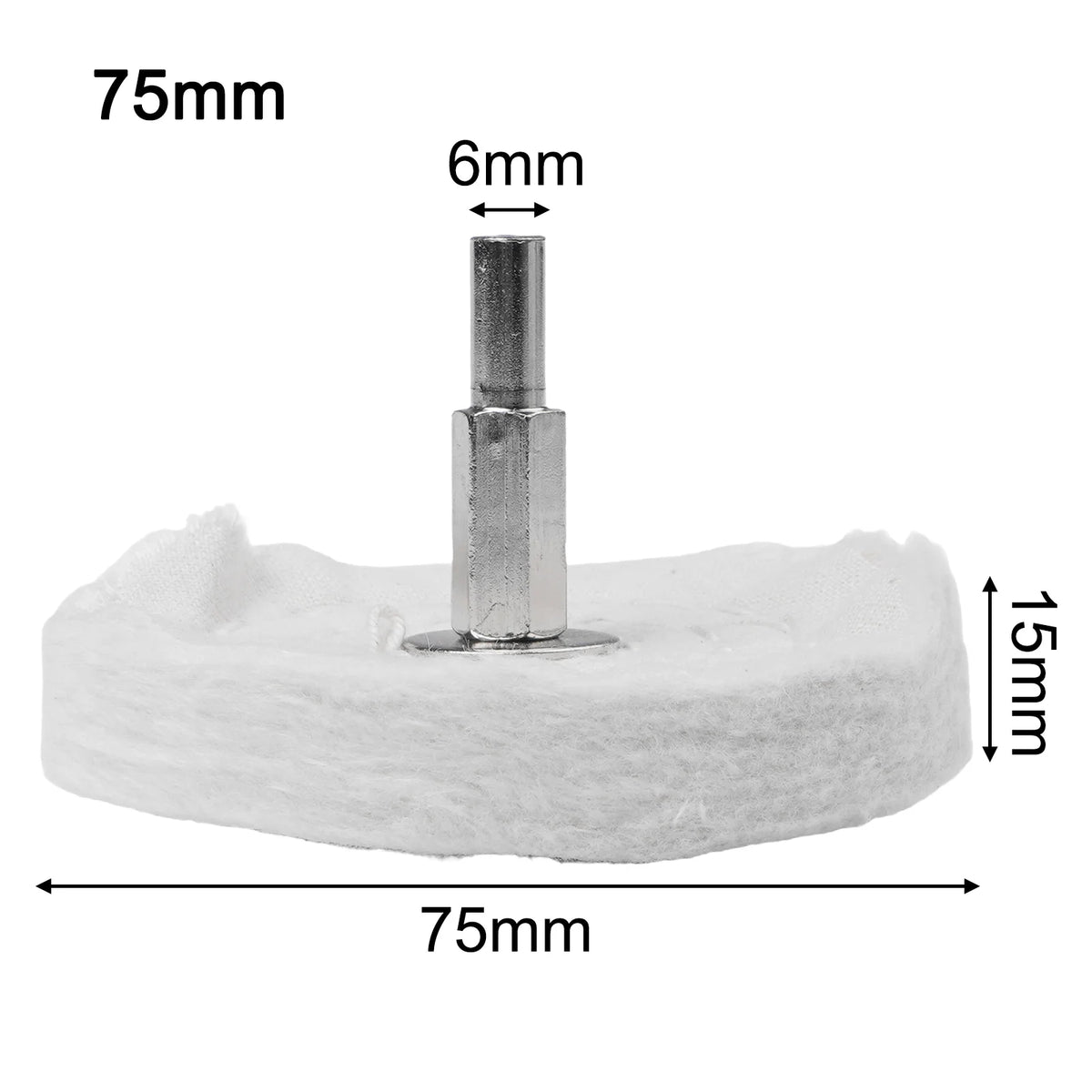 A white foam block with a metal rod inserted, showing dimensions of 75mm by 15mm and a 6mm rod height.