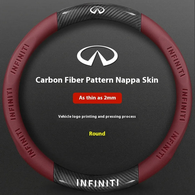 Red carbon fiber patterned nappa skin steering wheel covers for Infiniti models