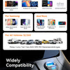 A display showing compatibility for Apple, Samsung, and various vehicles, highlighting a dual-port car charger.