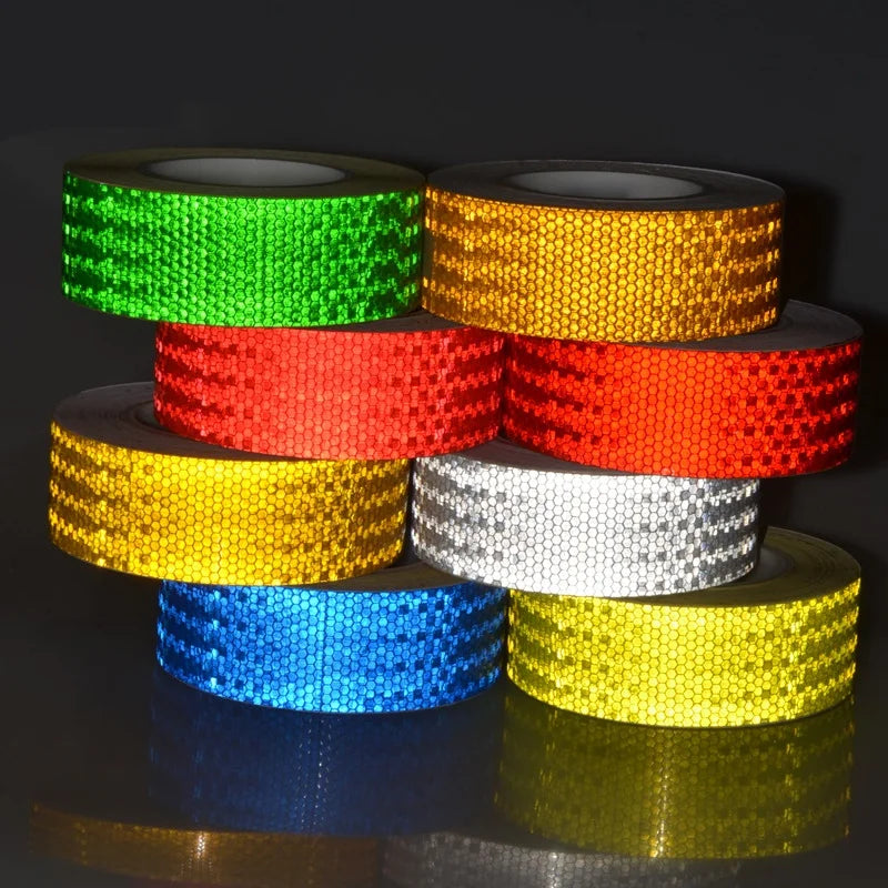 Rollos de cinta de advertencia de PVC reflectante en varios colores, incluyendo verde, naranja, rojo, blanco, azul y amarillo