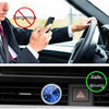 A stick-on car clock with a waterproof display is shown mounted on a vehicle's interior panel.