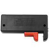 Black battery tester device with labeled settings for various batteries and loads.