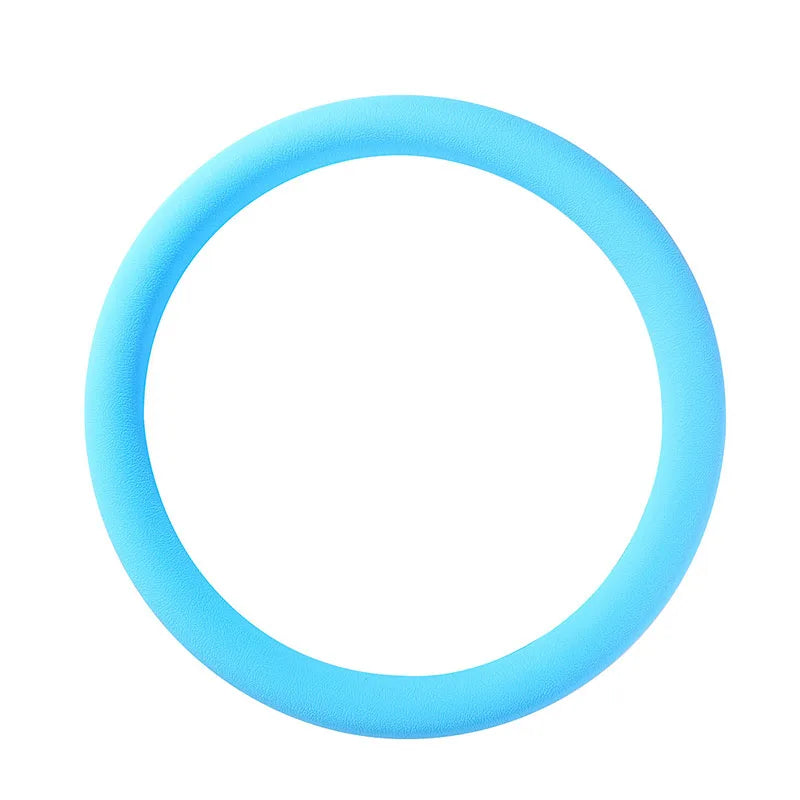 A light blue, thin silicone steering wheel cover.